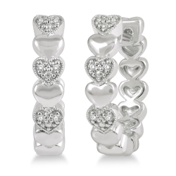Silver Heart Shape Diamond Hoop Earrings