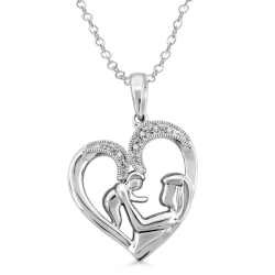 Silver Heart Shape Mom & Child Diamond Pendant