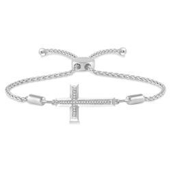 Silver Cross Diamond Lariat Bracelet