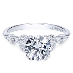 Vintage Inspired 14K White Gold Round Straight Diamond Engagement Ring