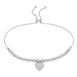 Sterling Silver Dangle Heart Beaded Bolo Bracelet