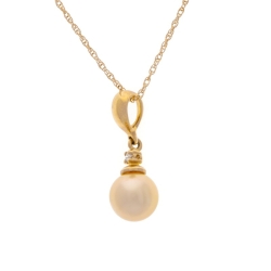14K Yellow Gold Pearl Pendant with Chain