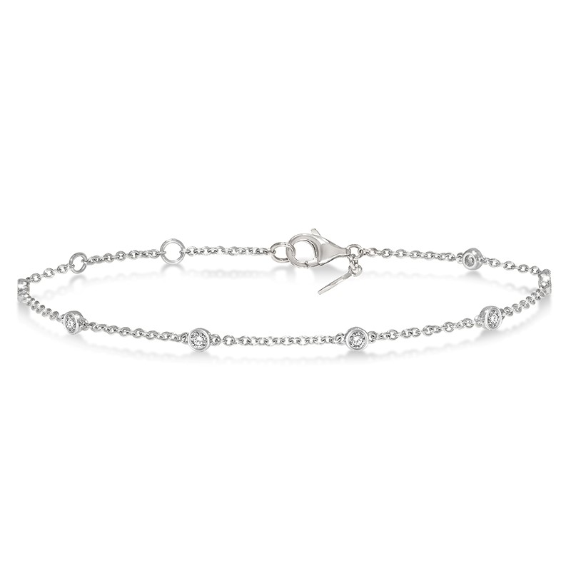14k White Gold .25cttw Round Diamond Bezel Set Station Bracelet 8" 14k White Gold .25cttw Round Diamond Bezel Set Station Bracelet 8"