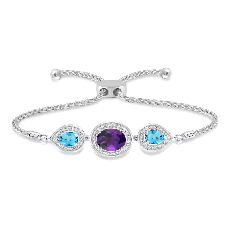 Oval Amethyst & Pear Shape Blue Topaz Sterling Silver Lariat Bracelet Oval Amethyst & Pear Shape Blue Topaz Sterling Silver Lariat Bracelet