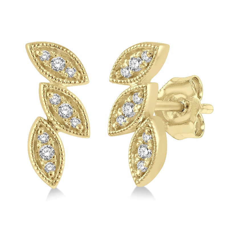 10k Yellow Gold .08cttw Round Diamond Leaf Petite Stud Earrings