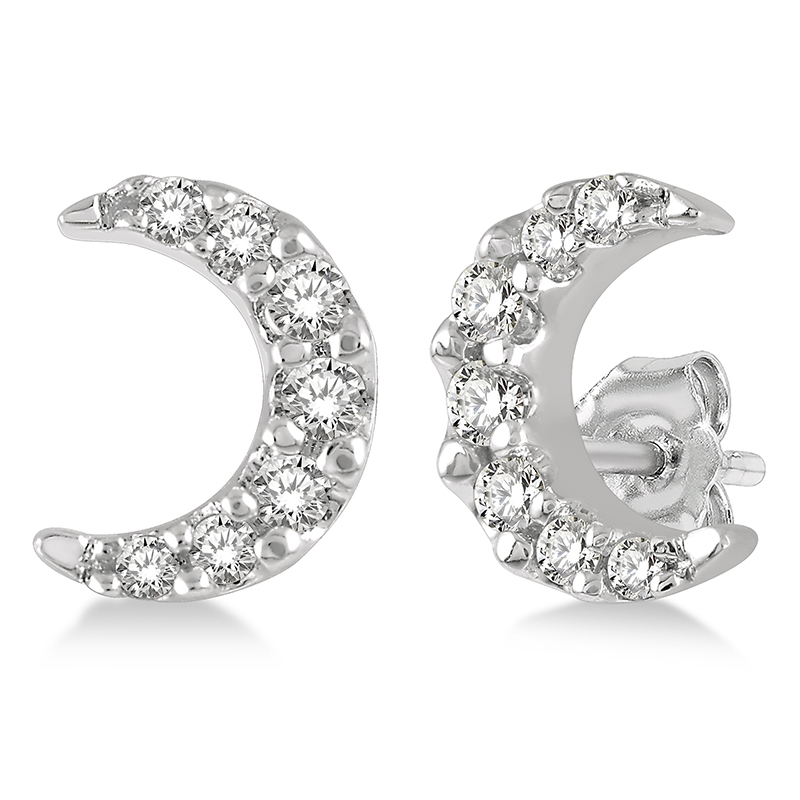 Diamond Crescent Moon Stud Earrings