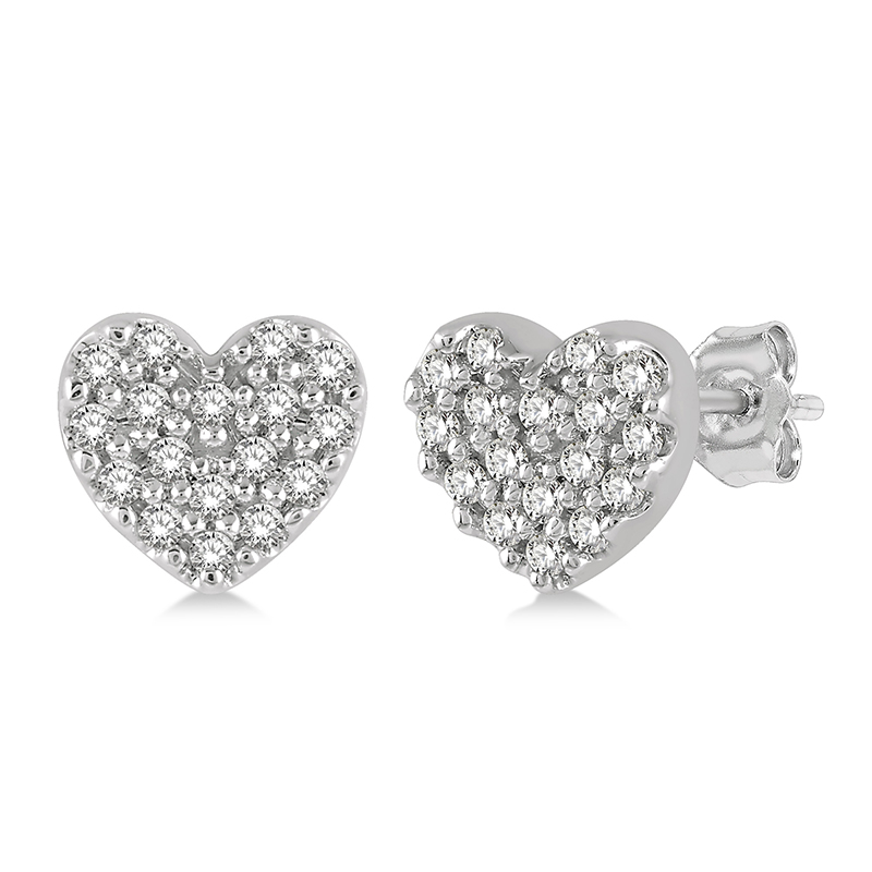10k White Gold .10cttw Round Diamond Heart Petite Stud Earrings 10k White Gold .10cttw Round Diamond Heart Petite Stud Earrings