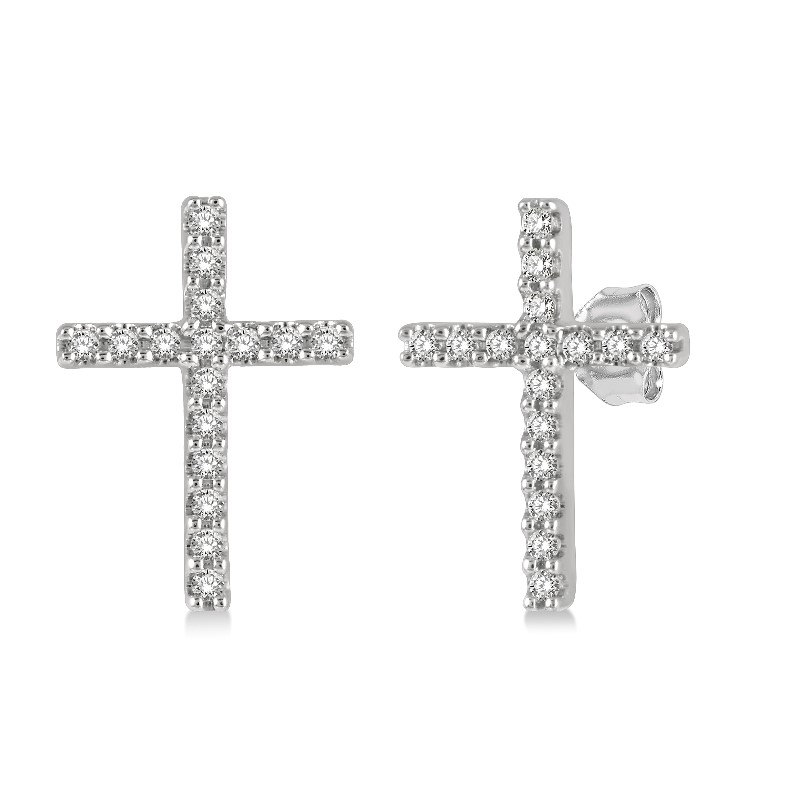10k White Gold .10cttw Round Diamond Cross Petite Stud Earrings 10k White Gold .10cttw Round Diamond Cross Petite Stud Earrings