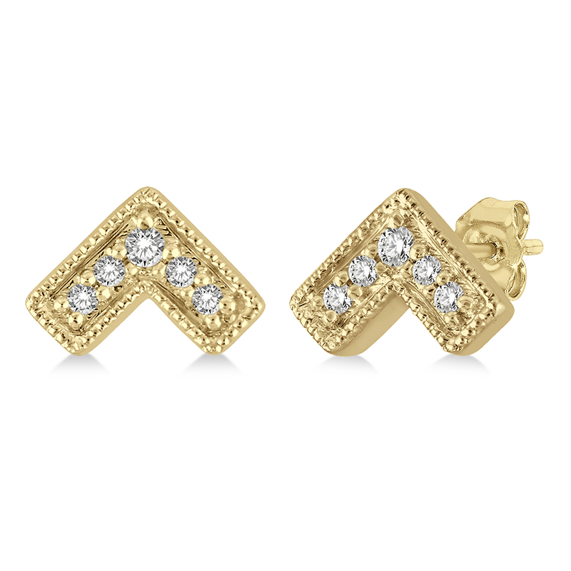 10k Yellow Gold .05cttw Round Diamond V Petite Stud Earrings