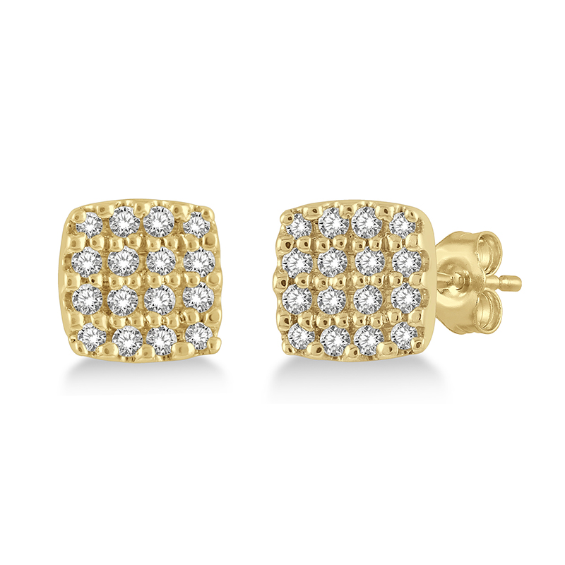 10k Yellow Gold .12cttw Round Diamond Cushion Petite Stud Earrings 10k Yellow Gold .12cttw Round Diamond Cushion Petite Stud Earrings