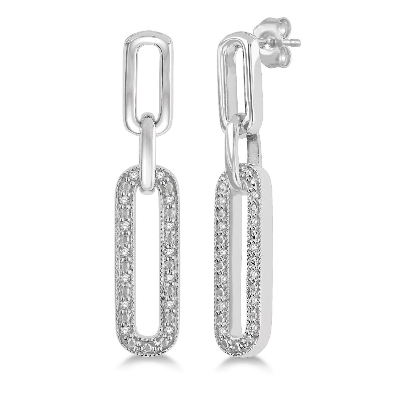 Sterling Silver & Diamond Paper Clip Dangle Earrings