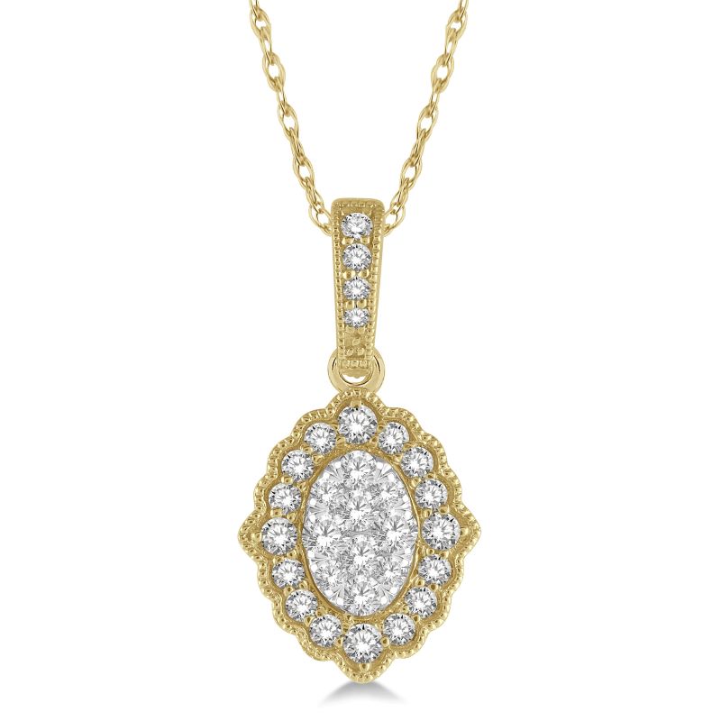 14k Yellow Gold Diamond Cluster Pendant
