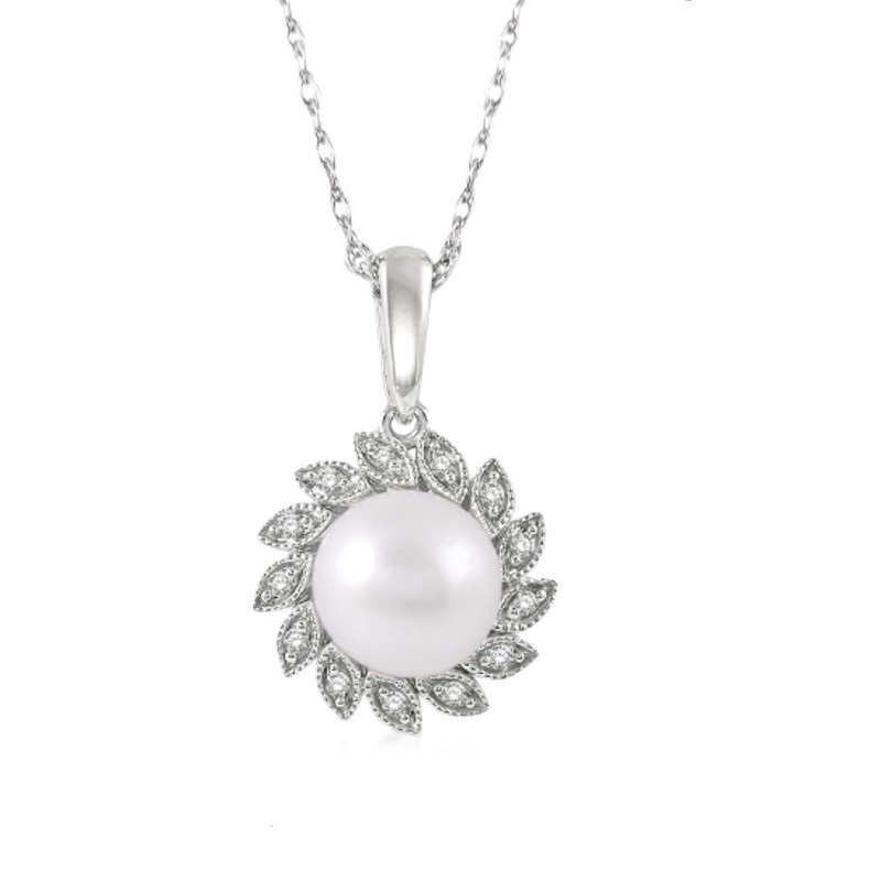 Pearl & Diamond Swirl Halo Pendant Pearl & Diamond Swirl Halo Pendant