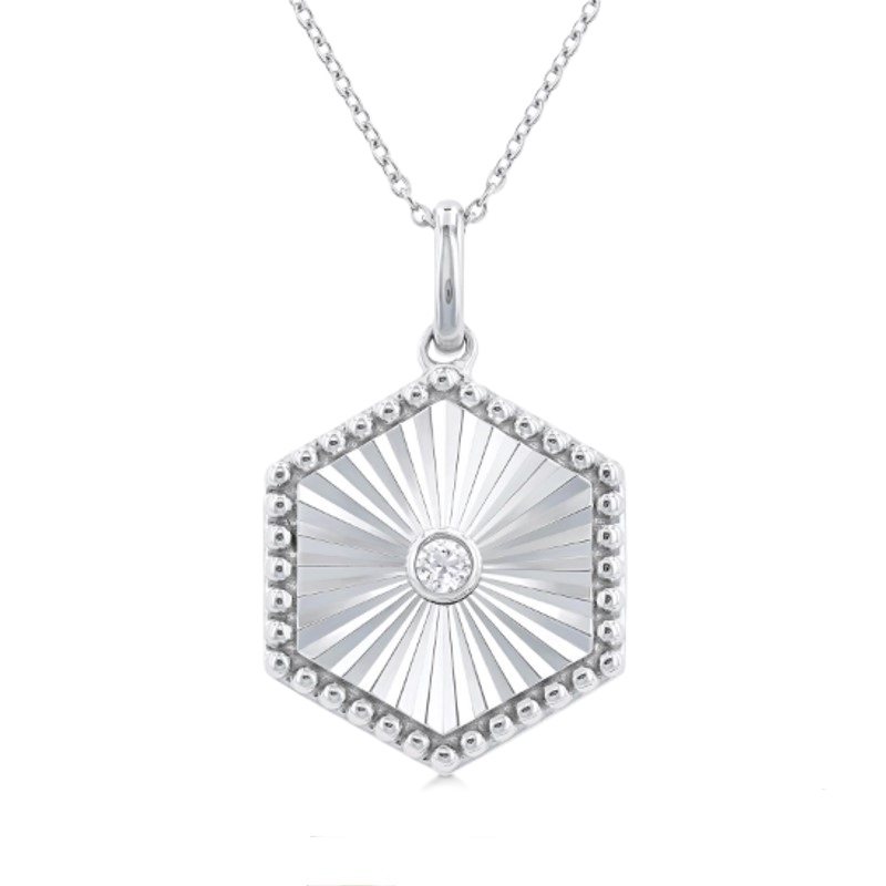 Sterling Silver Diamond Hexagon Medallion Pendant
