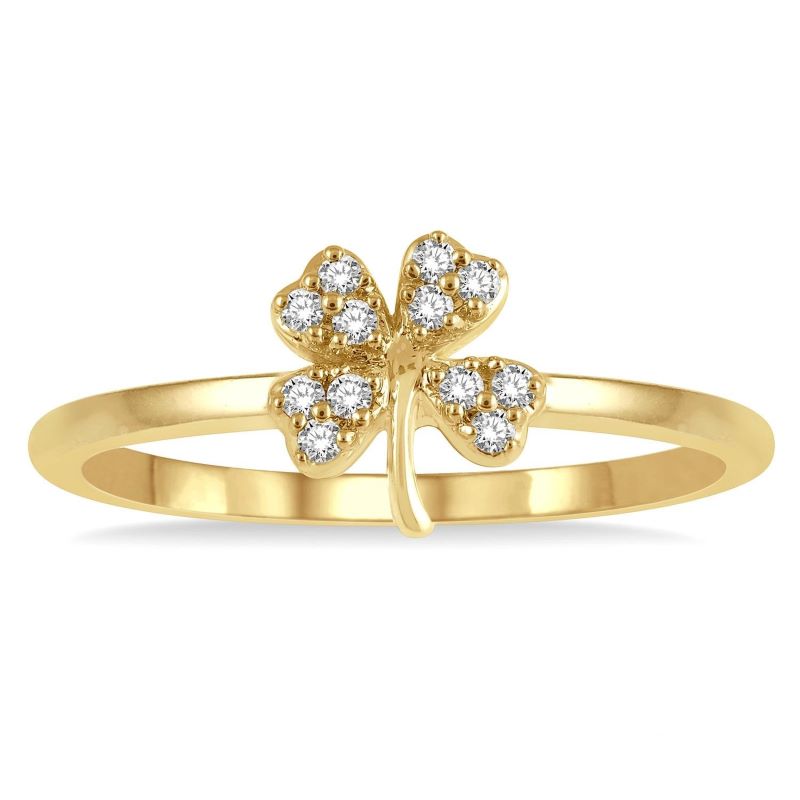 10k Yellow Gold .10cttw Round Diamond Clover Petite Stackable Ring 10k Yellow Gold .10cttw Round Diamond Clover Petite Stackable Ring