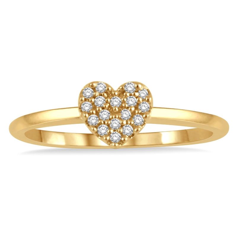 10k Yellow Gold .10cttw Round Diamond Heart Petite Stackable Ring 10k Yellow Gold .10cttw Round Diamond Heart Petite Stackable Ring
