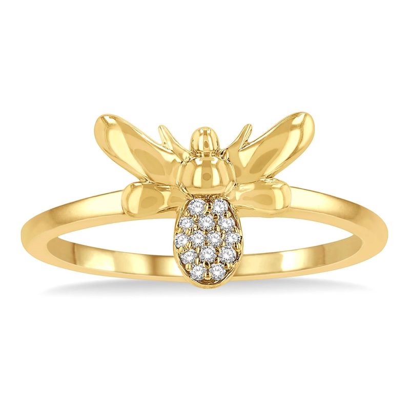 10k Yellow Gold .06cttw Round Diamond Bumble Bee Petite Stackable Ring