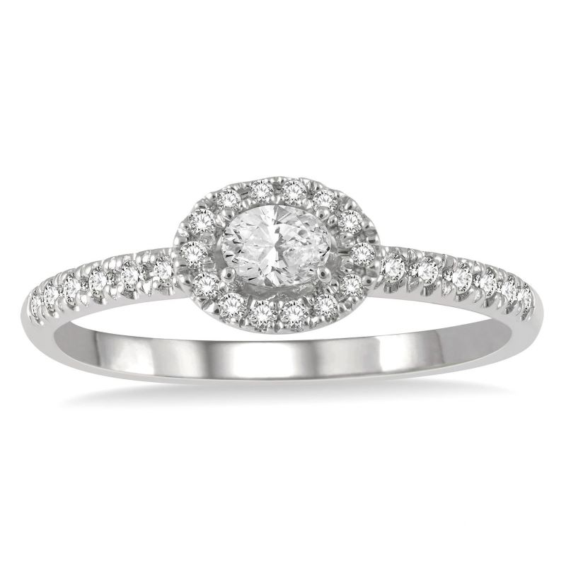 Stackable Oval Shape Petite Halo Diamond Fashion Ring Stackable Oval Shape Petite Halo Diamond Fashion Ring