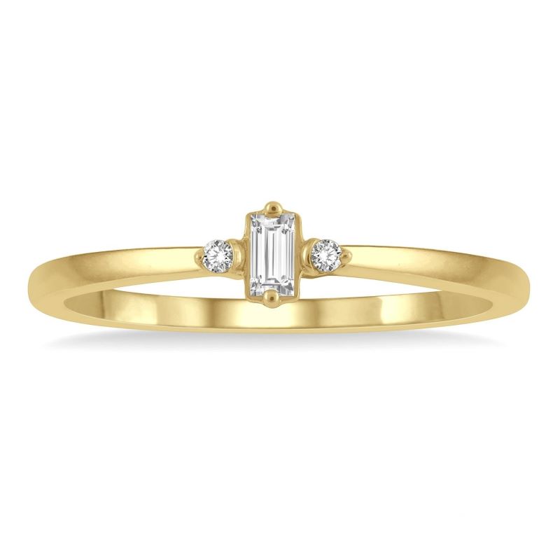 10k Yellow Gold .07cttw Round/Baguette Diamond 3 Stone Petite Stackable Ring 10k Yellow Gold .07cttw Round/Baguette Diamond 3 Stone Petite Stackable Ring