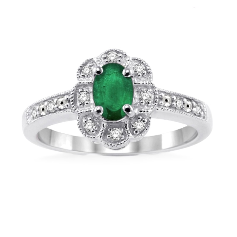 Silver Emerald & Diamond Ring Silver Emerald & Diamond Ring