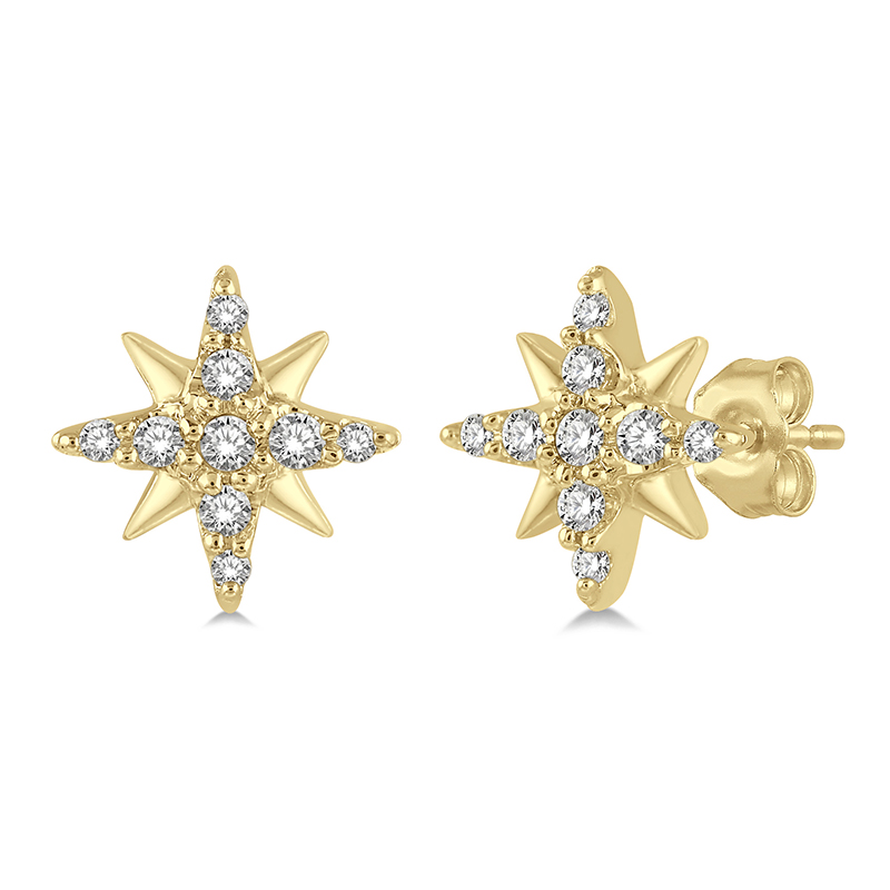10k Yellow Gold .10cttw Round Diamond Star Petite Stud Earrings 10k Yellow Gold .10cttw Round Diamond Star Petite Stud Earrings