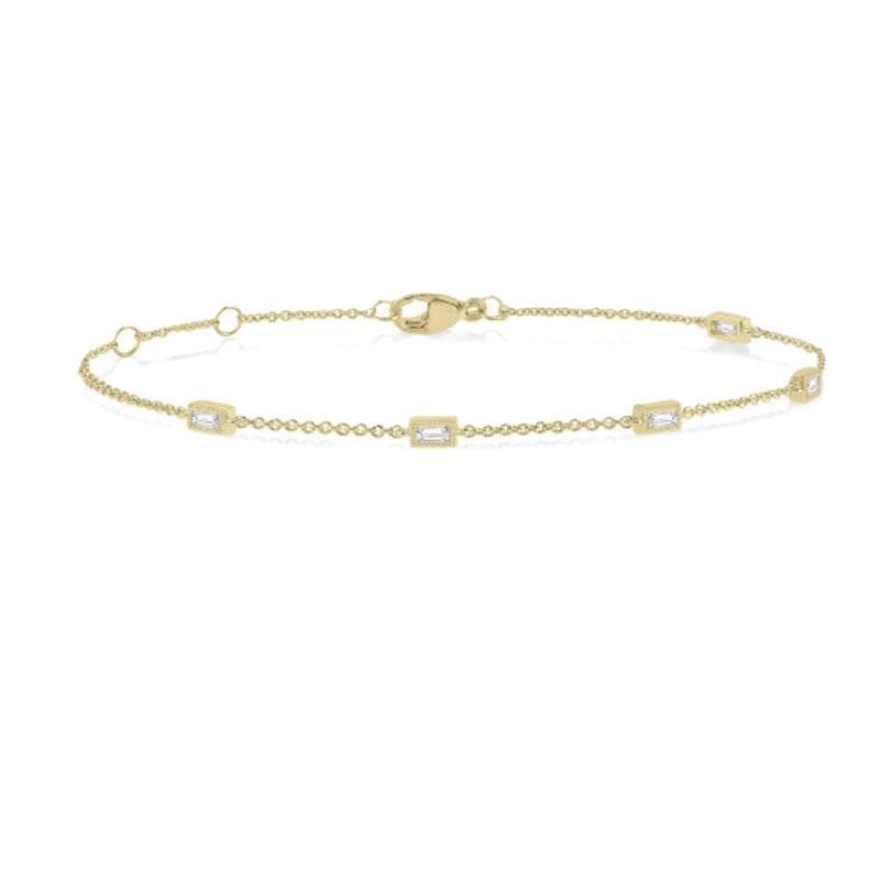 Baguette Diamond Station Fashion Chain Bracelet Baguette Diamond Station Fashion Chain Bracelet