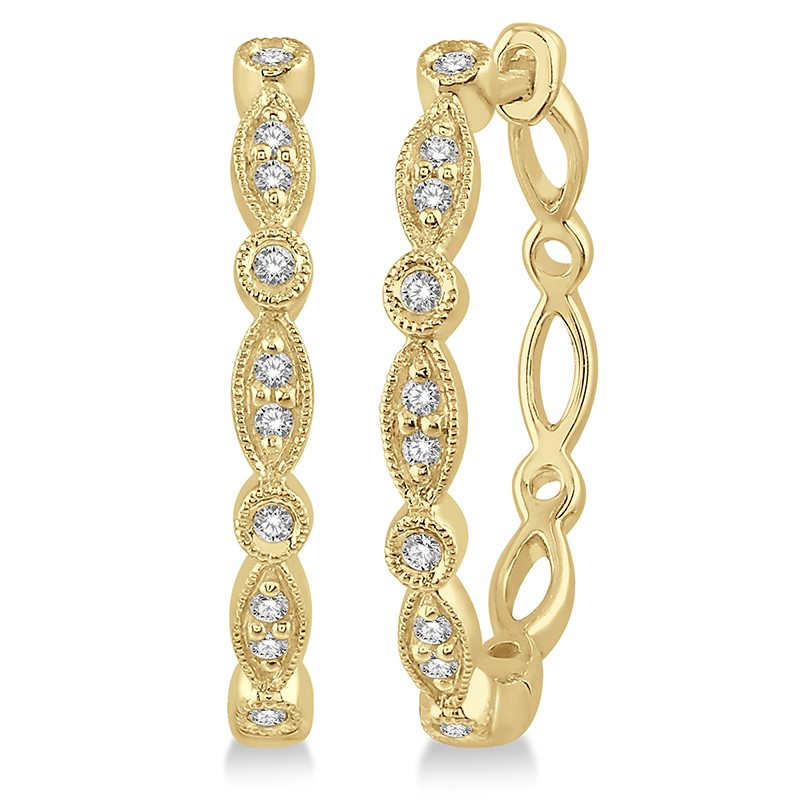 14k Yellow Gold .15cttw Round Diamond Marquise & Circle Motif Hoop Earrings 14k Yellow Gold .15cttw Round Diamond Marquise & Circle Motif Hoop Earrings