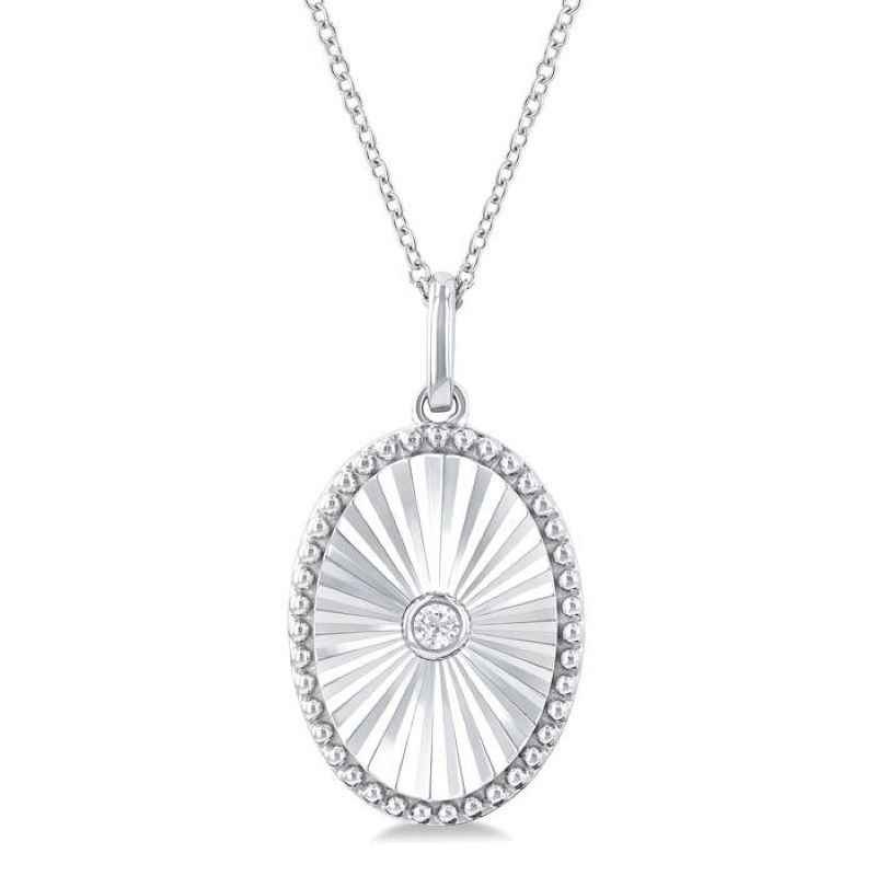 Sterling Silver Diamond Oval Medallion Pendant