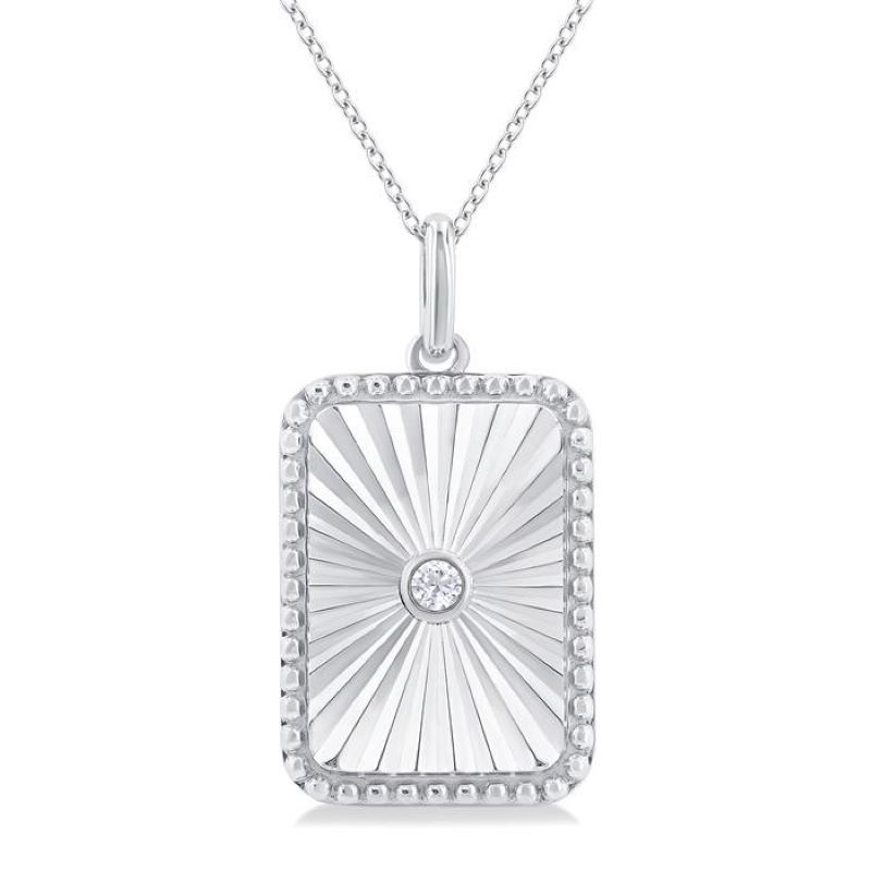 Sterling Silver Diamond Rectangle Medallion Pendant Sterling Silver Diamond Rectangle Medallion Pendant
