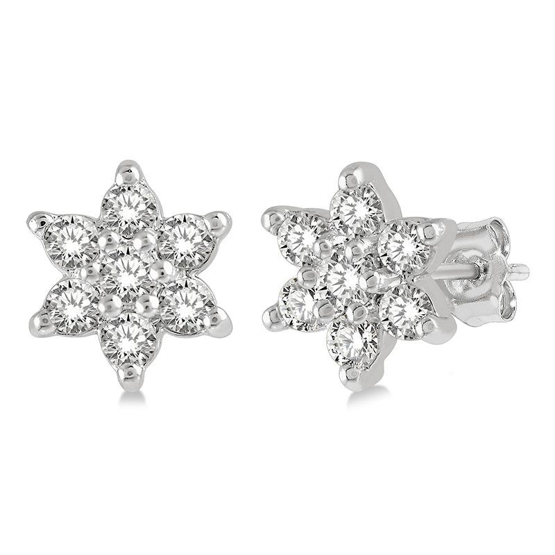 10k White Gold .15cttw Round Diamond Floral Petite Stud Earrings 10k White Gold .15cttw Round Diamond Floral Petite Stud Earrings