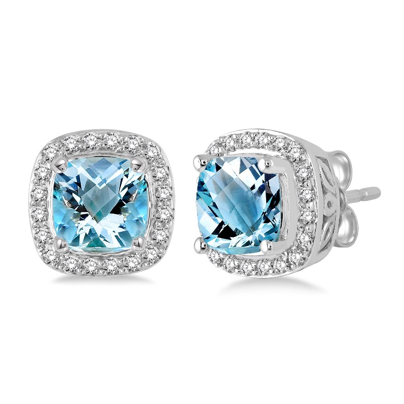 Aquamarine & Halo Diamond Earrings Aquamarine & Halo Diamond Earrings