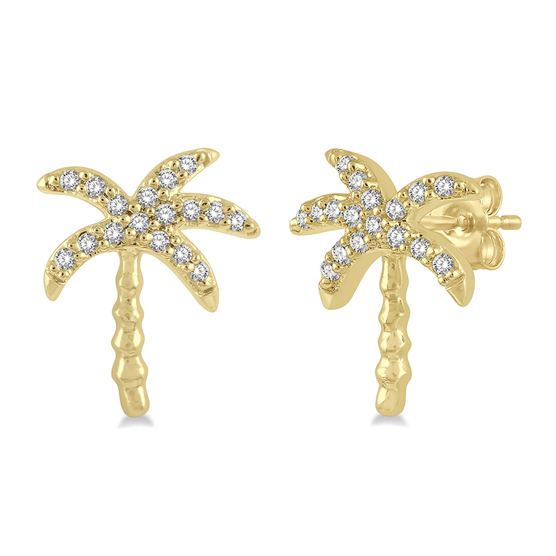 10k Yellow Gold .10cttw Round Diamond Palm Tree Petite Stud Earrings 10k Yellow Gold .10cttw Round Diamond Palm Tree Petite Stud Earrings