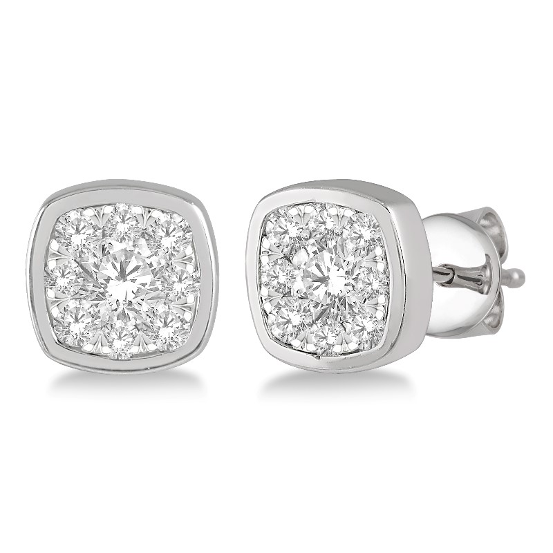 Diamond Cushion Cluster Stud Earrings Diamond Cushion Cluster Stud Earrings