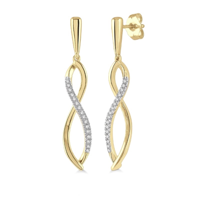 10k Yellow Gold Diamond Infinity Dangle Earrings 10k Yellow Gold Diamond Infinity Dangle Earrings