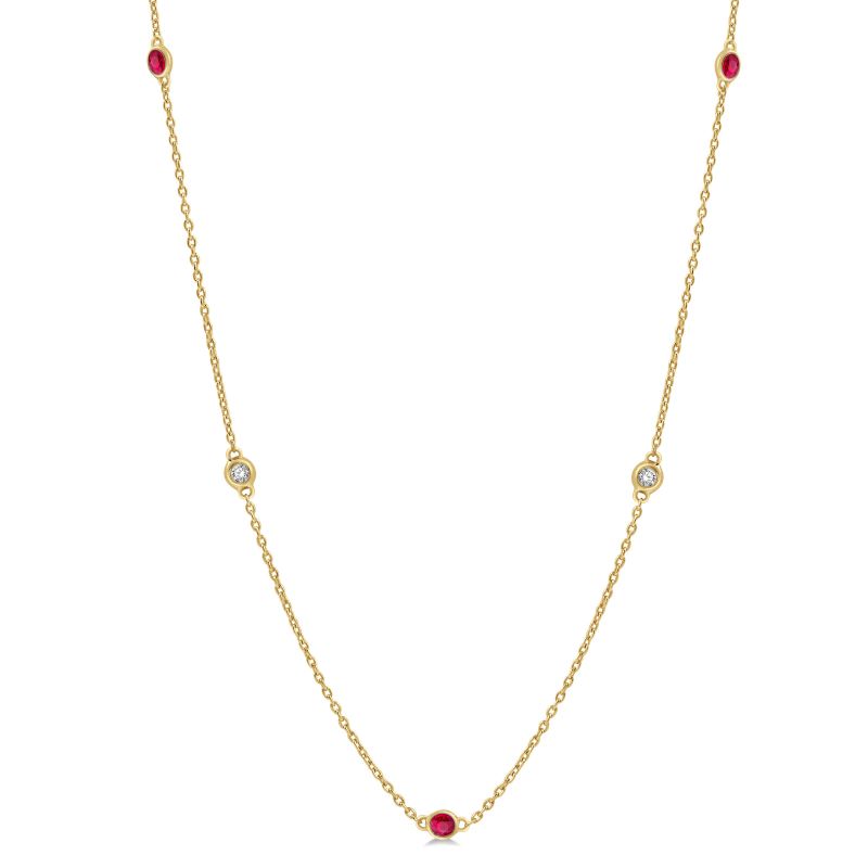 14k Yellow Gold Ruby & Diamond Necklace