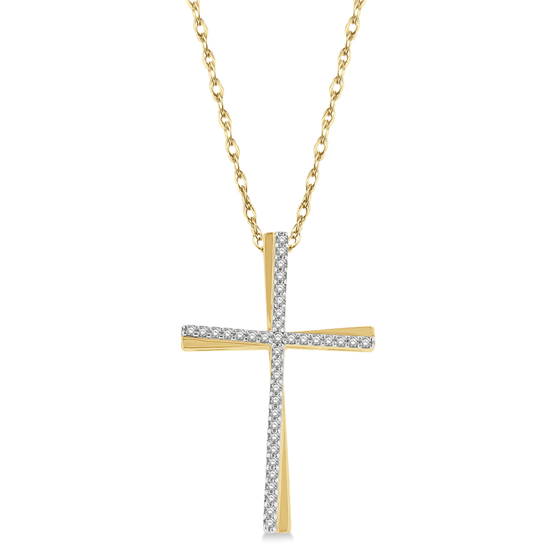 1/6 Ctw Diamond Cross Pendant With Chain in 10K Yellow Gold 1/6 Ctw Diamond Cross Pendant With Chain in 10K Yellow Gold
