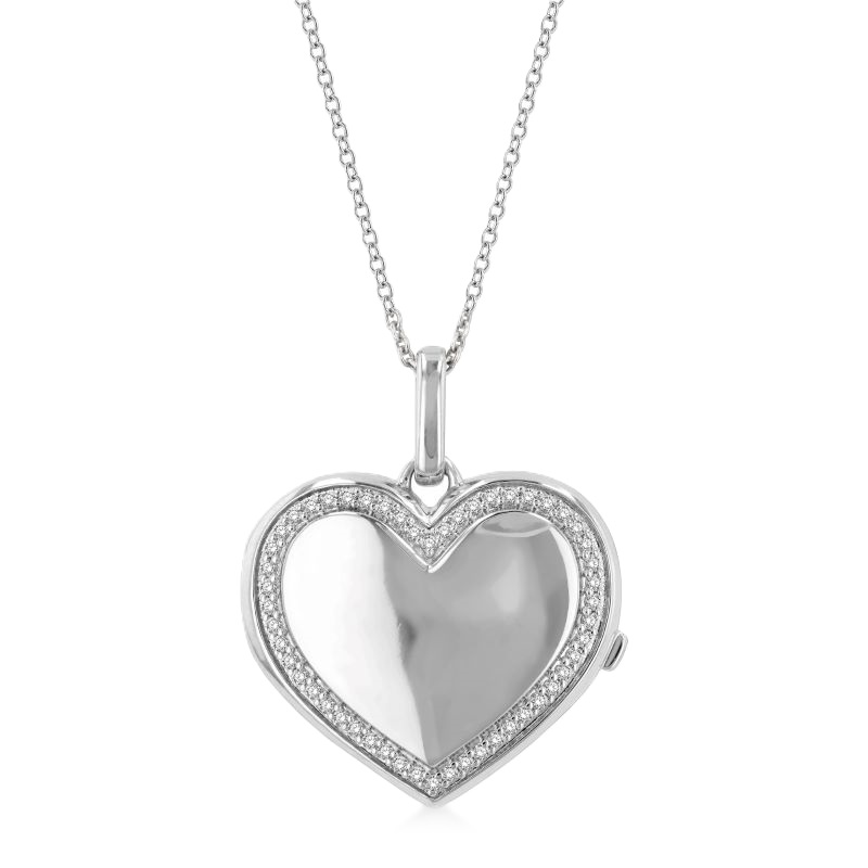 Sterling Silver Diamond Heart Locket Pendant w/ 18" Chain Sterling Silver Diamond Heart Locket Pendant w/ 18" Chain