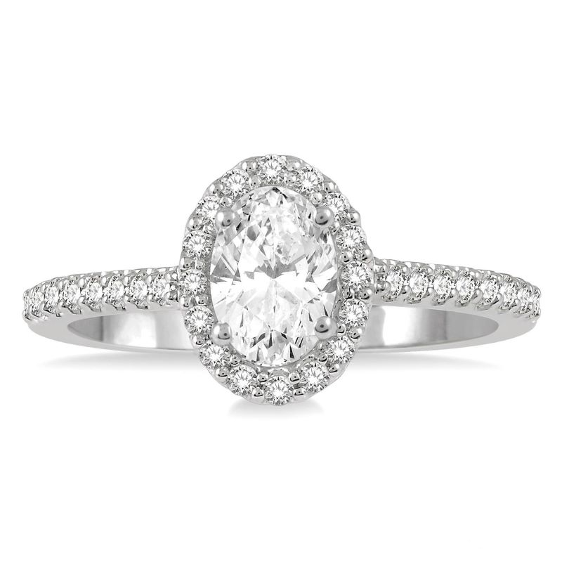 14k White Gold Oval Center Diamond Halo Engagement Ring 14k White Gold Oval Center Diamond Halo Engagement Ring