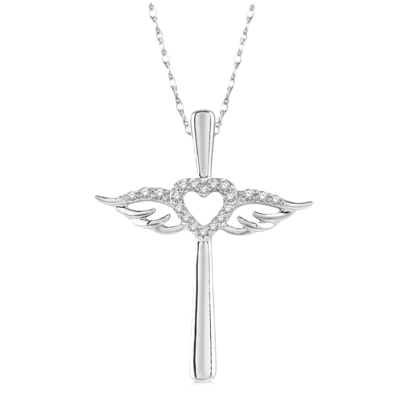 Diamond Heart & Angel Wing Cross Pendant Diamond Heart & Angel Wing Cross Pendant