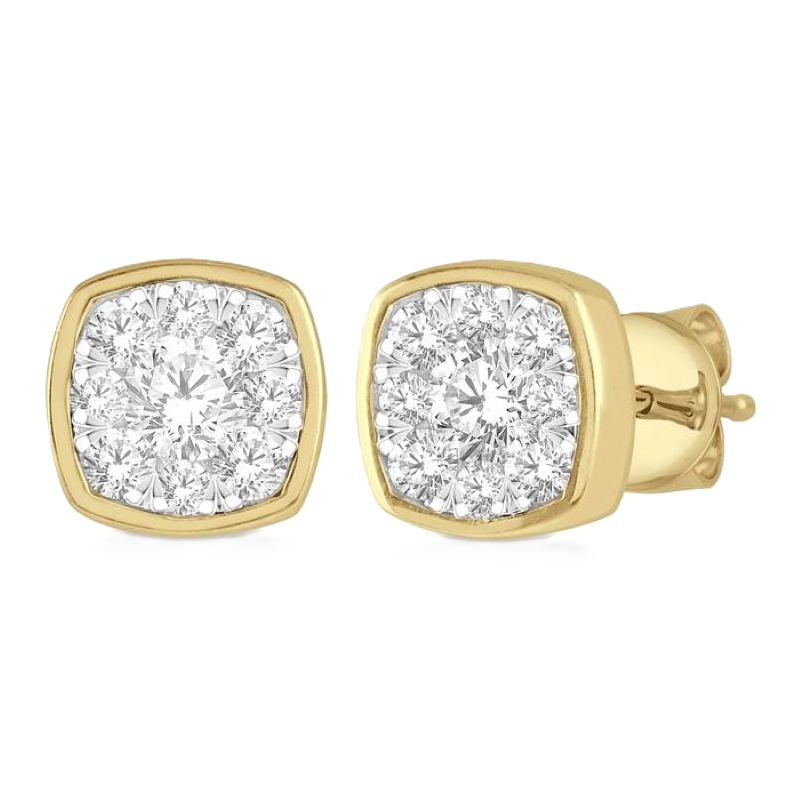 Diamond Cushion Cluster Stud Earrings Diamond Cushion Cluster Stud Earrings
