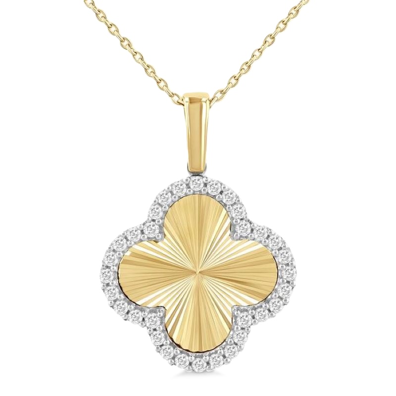 10k Gold 1/4ct Diamond Halo Fluted Clover Pendant 10k Gold 1/4ct Diamond Halo Fluted Clover Pendant