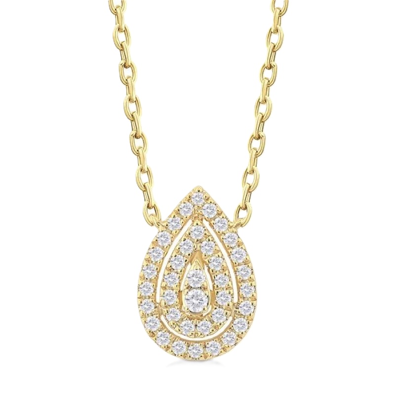 14k Yellow Gold Diamond Pear Double Halo Necklace 14k Yellow Gold Diamond Pear Double Halo Necklace