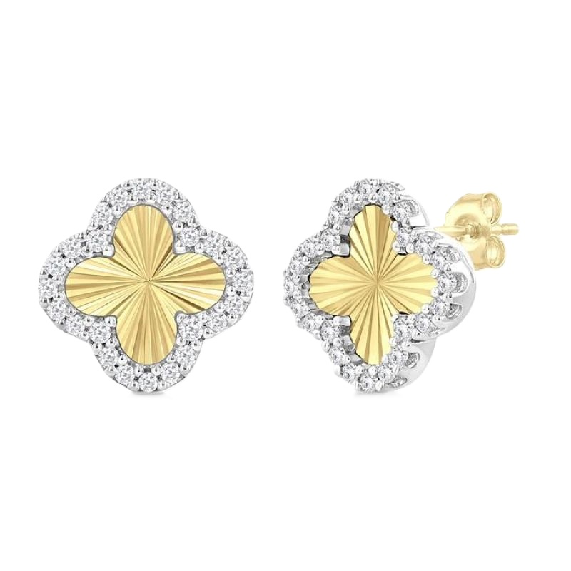 14k Clover Fluted Diamond Fashion Earrings 14k Clover Fluted Diamond Fashion Earrings