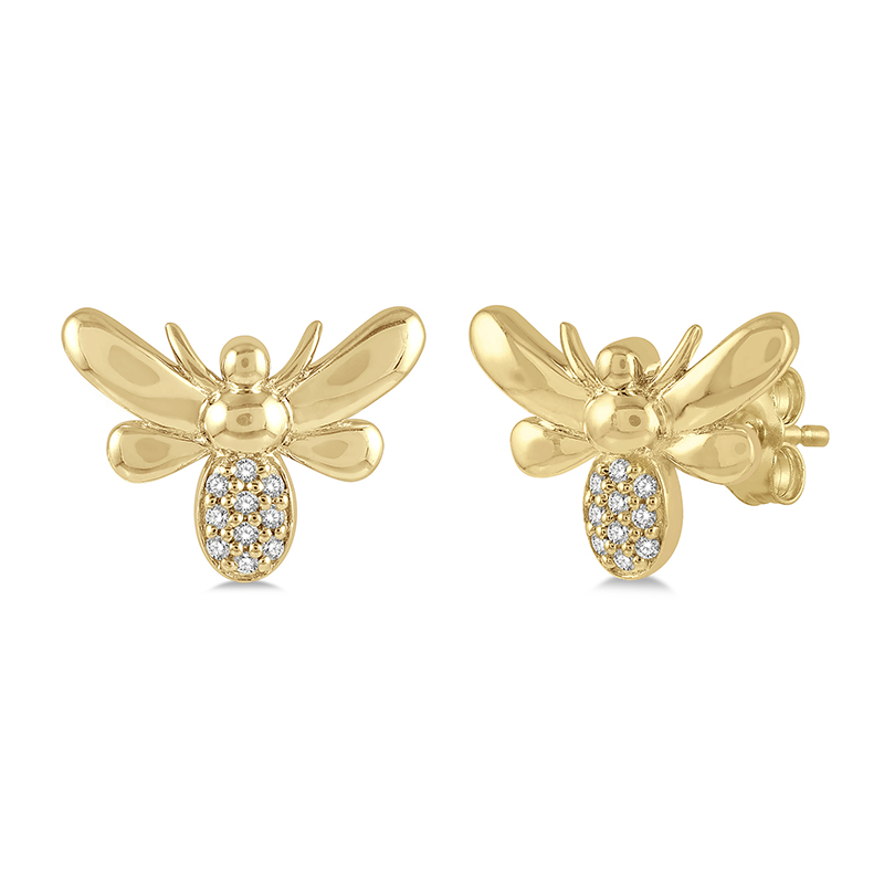 10k Yellow Gold .06cttw Round Diamond Bumble Bee Petite Stud Earrings 10k Yellow Gold .06cttw Round Diamond Bumble Bee Petite Stud Earrings