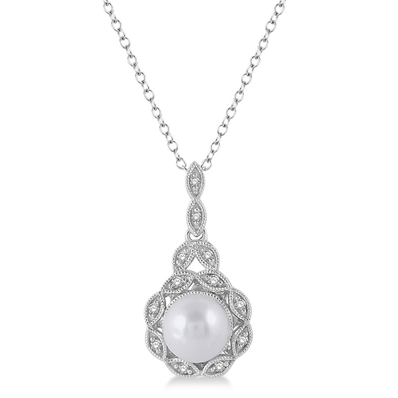 Silver Pearl & Halo Diamond Pendant Silver Pearl & Halo Diamond Pendant