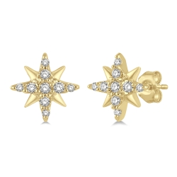 10k Yellow Gold .10cttw Round Diamond Star Petite Stud Earrings thumbnail 1