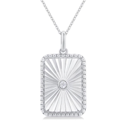 Sterling Silver Diamond Rectangle Medallion Pendant thumbnail 1
