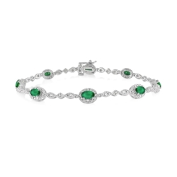 14k White Gold Emerald & Diamond Bracelet thumbnail 1