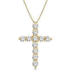 14k Yellow Gold 1.00cttw Round Diamond Cross Pendant w/ 18" Chain thumbnail 1