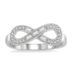 10k White Gold .20cttw Round/Baguette Infinity Ring thumbnail 1